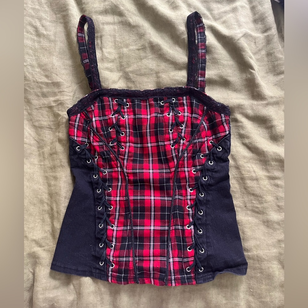 Tripp NYC Red Plaid Corset Top